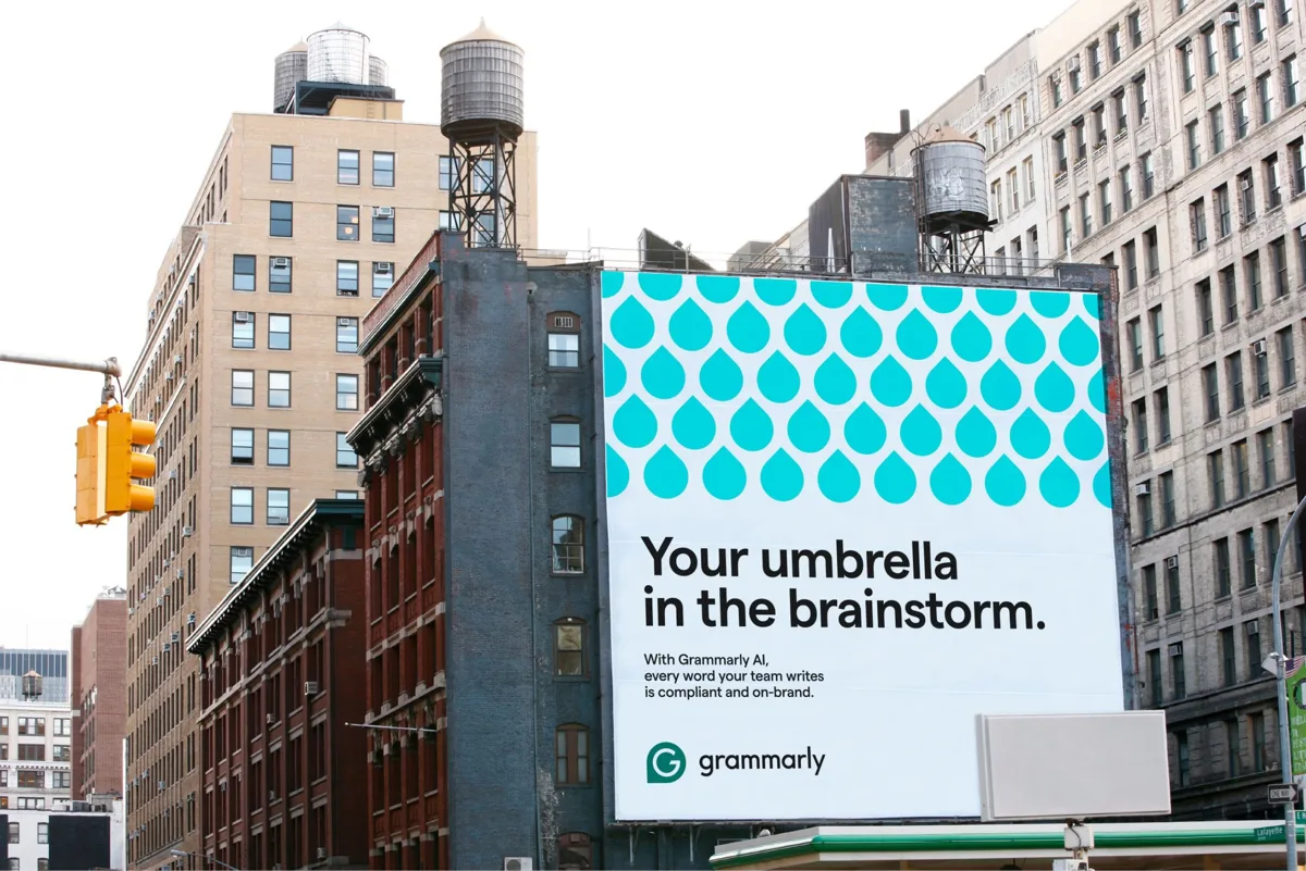Building wrap: "Your umbrella in the brainstorm."