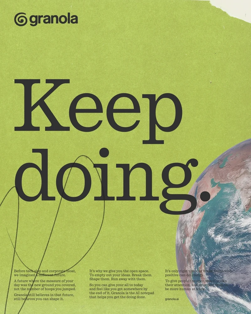 Póster «Keep doing.» en el verde de Granola con tipografía con serifas