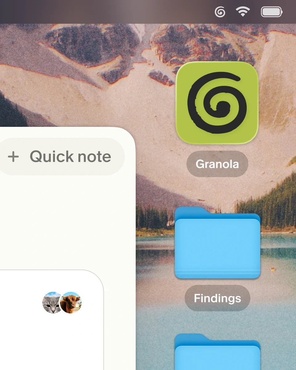 Interfaz de notas rápidas de la app de Granola con el icono de espiral