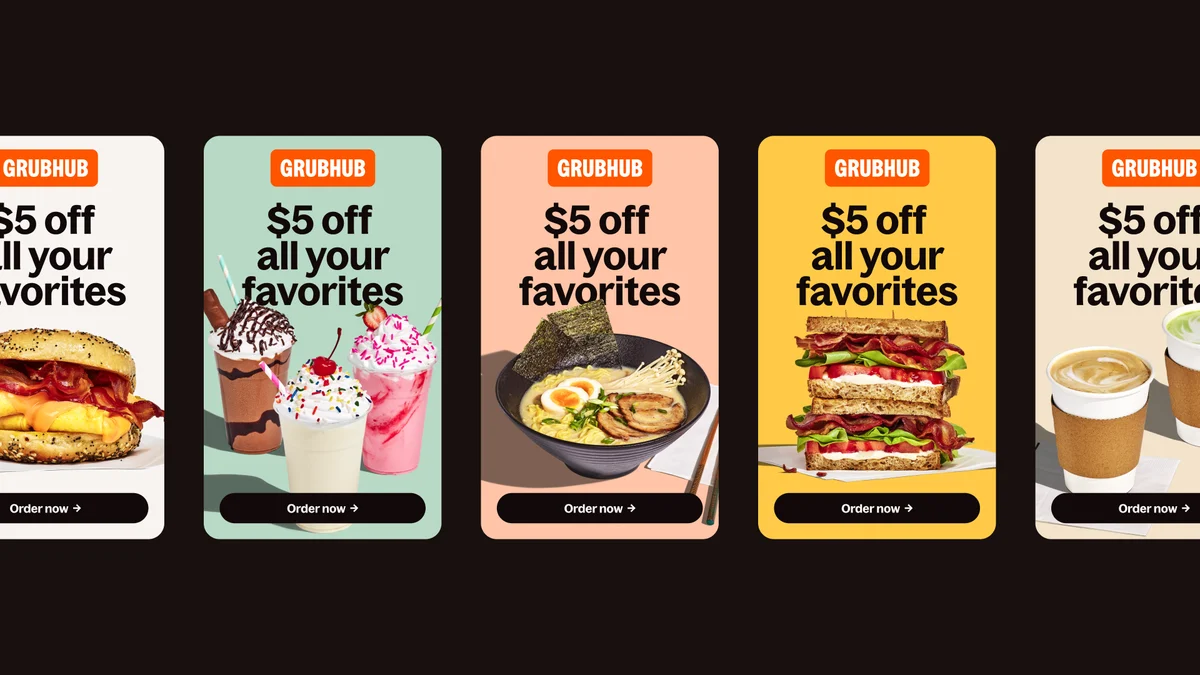 Pósteres promocionales de Grubhub con fotos de comida