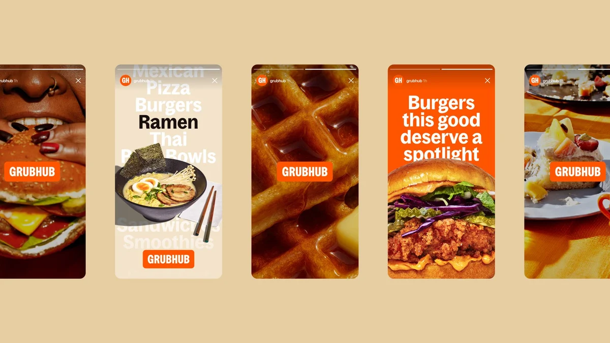 Tarjetas de menú de Grubhub para ramen y hamburguesas
