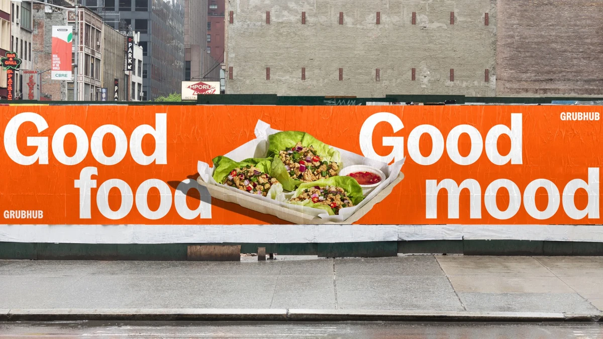 Valla publicitaria de Grubhub: «Good food, good mood»