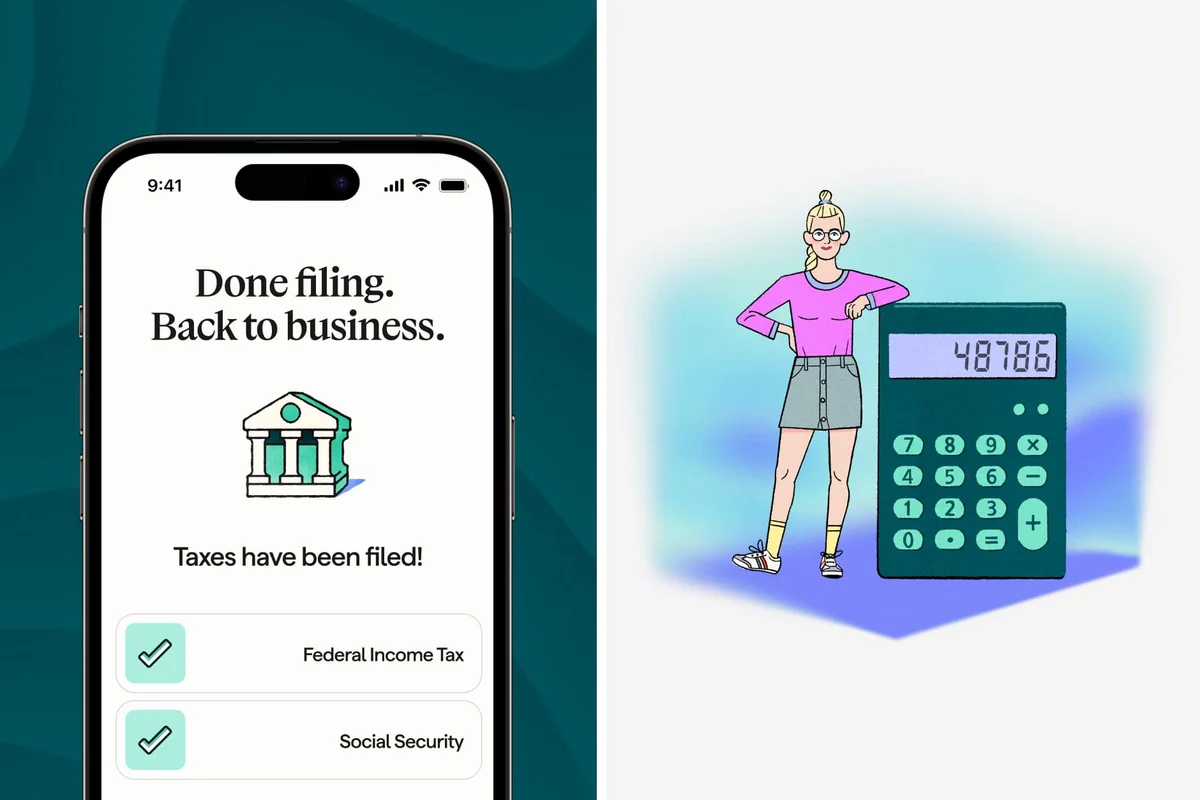 Pantalla de la app de Gusto con «Done filing. Back to business.» junto a una ilustración
