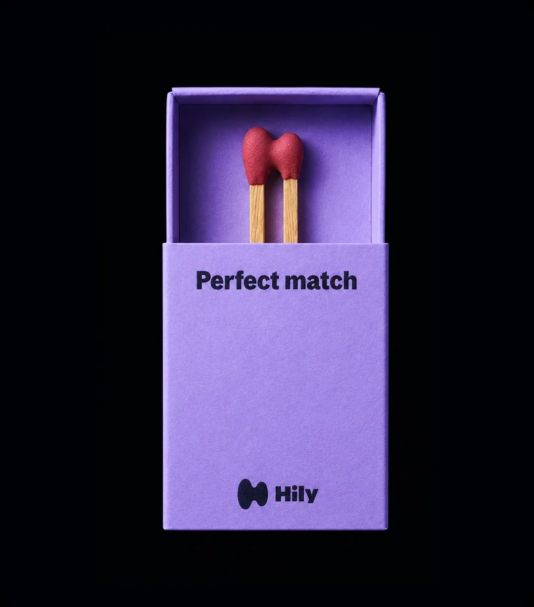 Packaging de la caja de cerillas de Hily: «Perfect match»