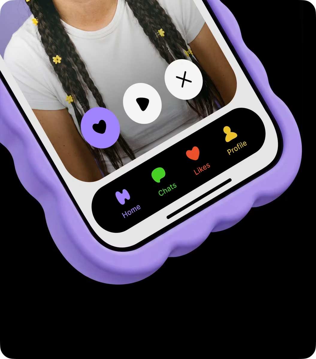 Pantalla de la app de Hily con interfaz morada en un teléfono