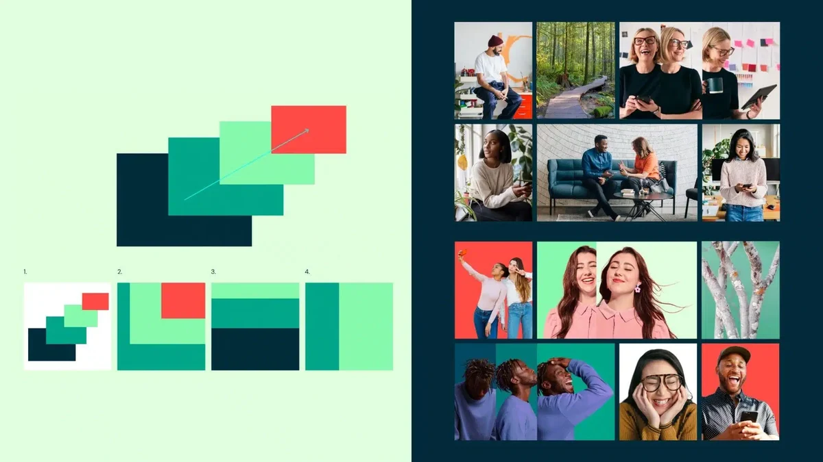 Hootsuite layout system with colour blocks and photos