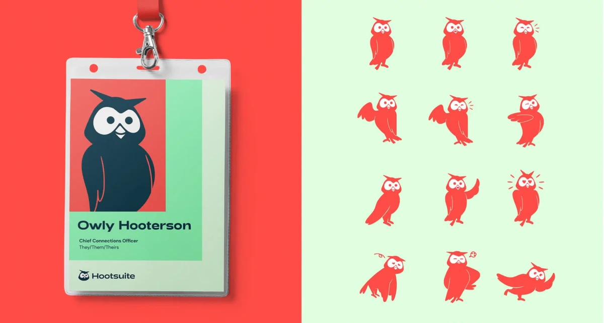 Hootsuite badge and owl pattern on coral