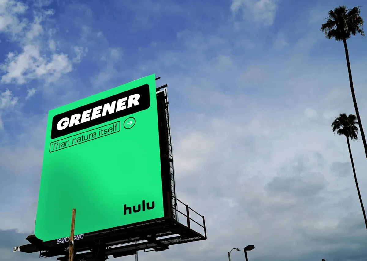 Green Hulu billboard among palm trees