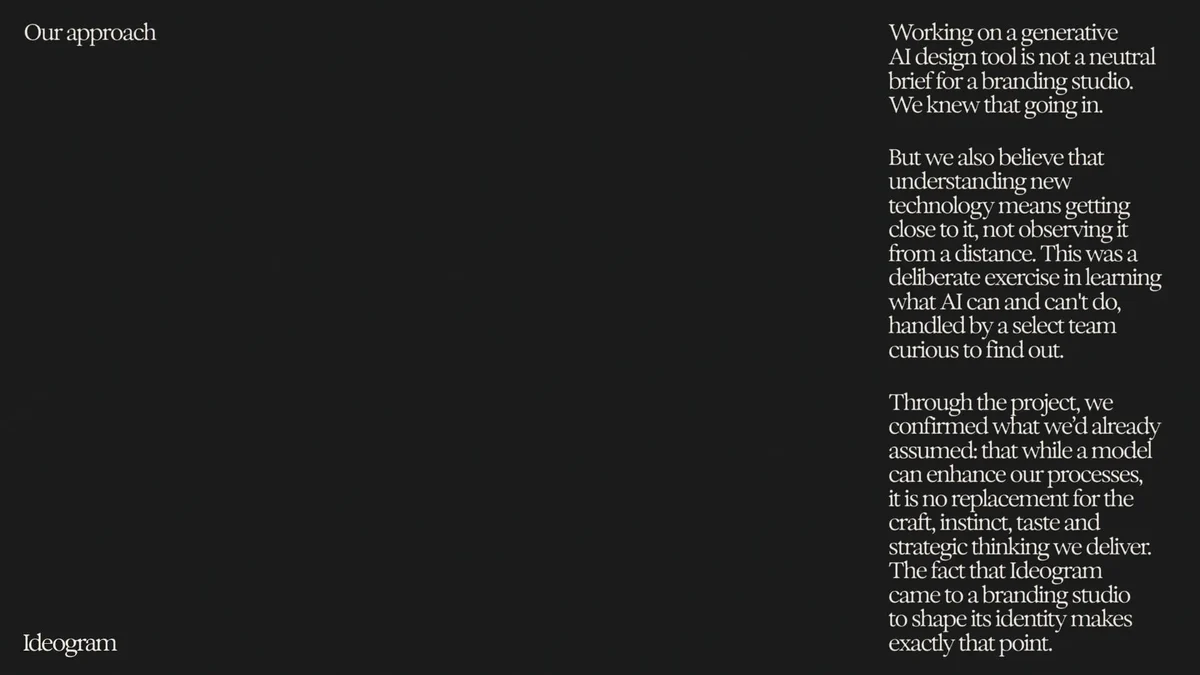 Página de texto de marca de Ideogram sobre fondo negro