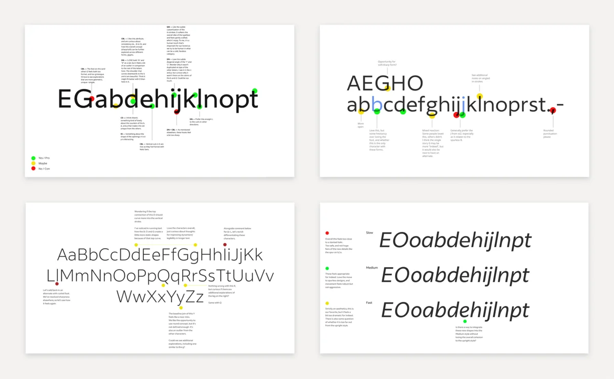 Indeed Sans letterform studies