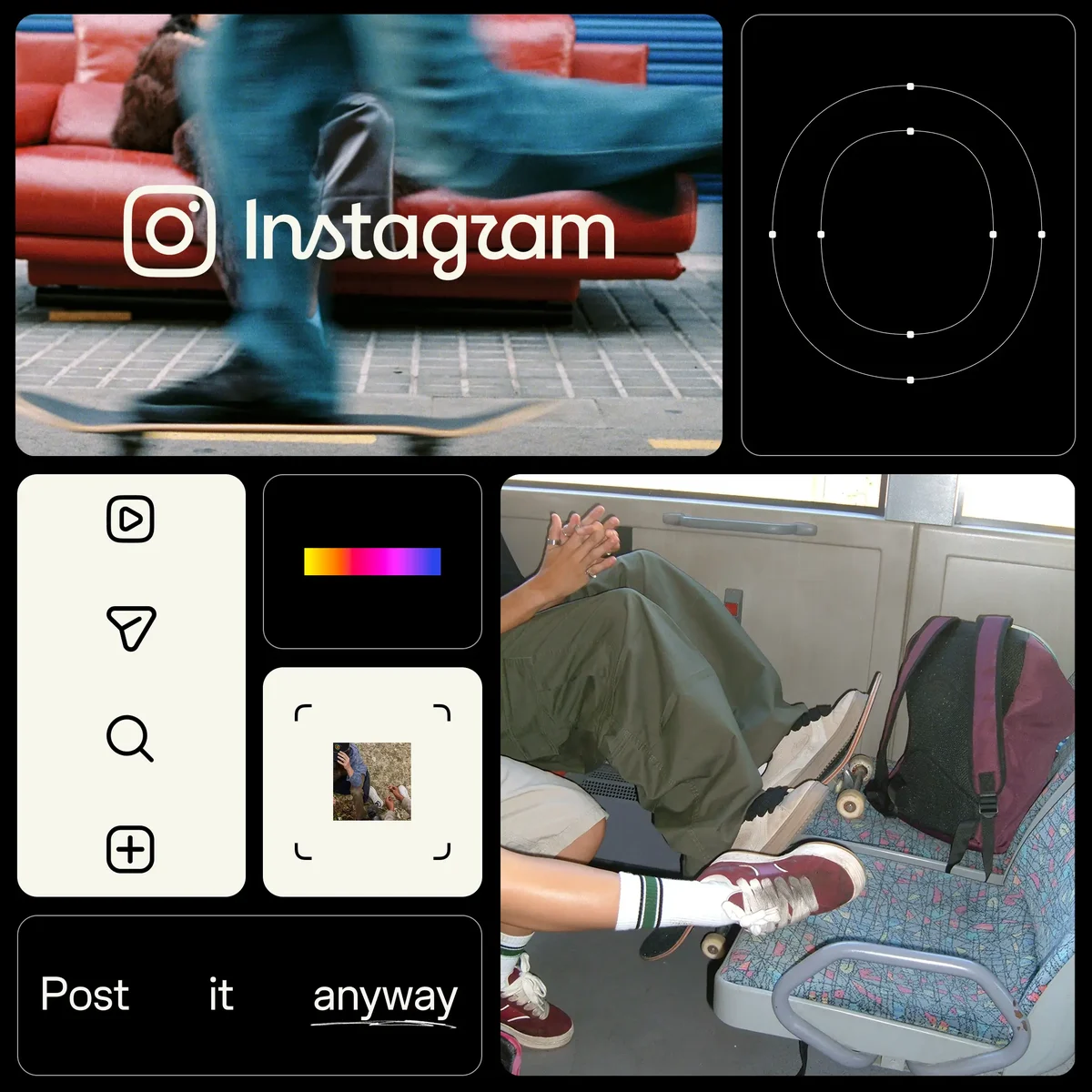 Elementos de la marca Instagram: logotipo, glifo de cámara y herramientas de interfaz