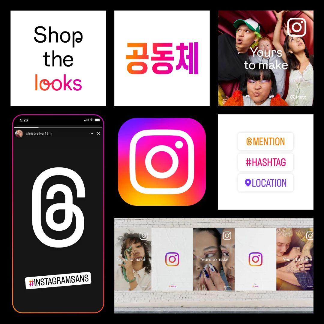 Pantallas de las apps de Instagram y Threads con el glifo degradado