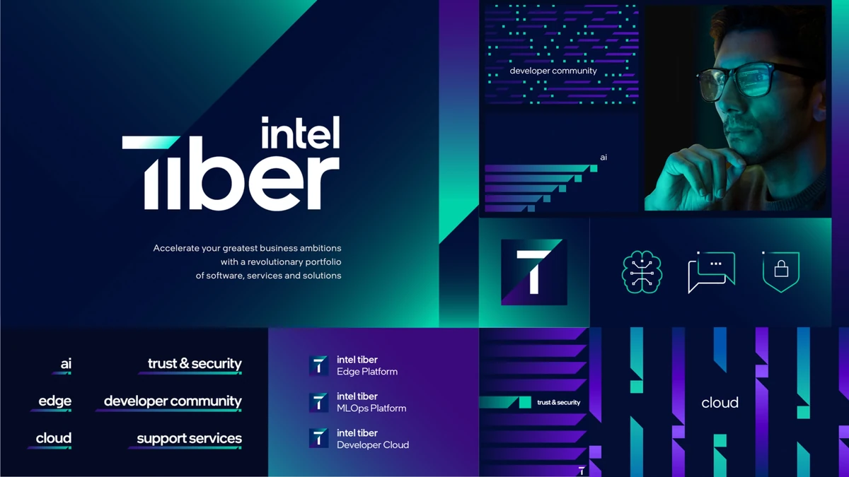 Intel Fiber brand application on dark panels