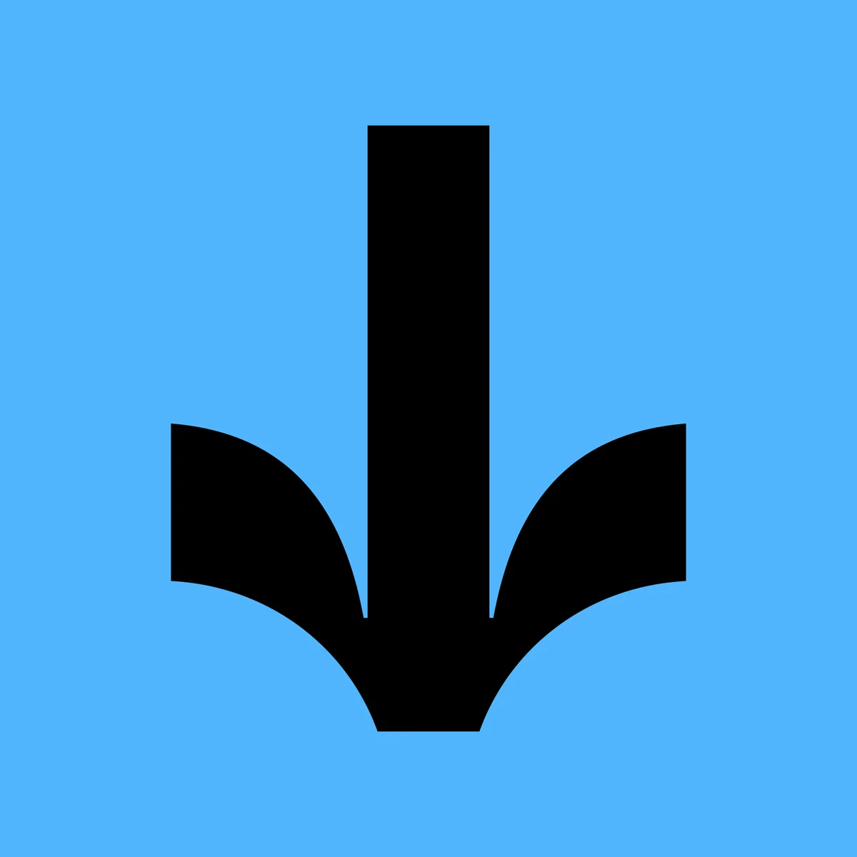 Oately arrow glyph on blue