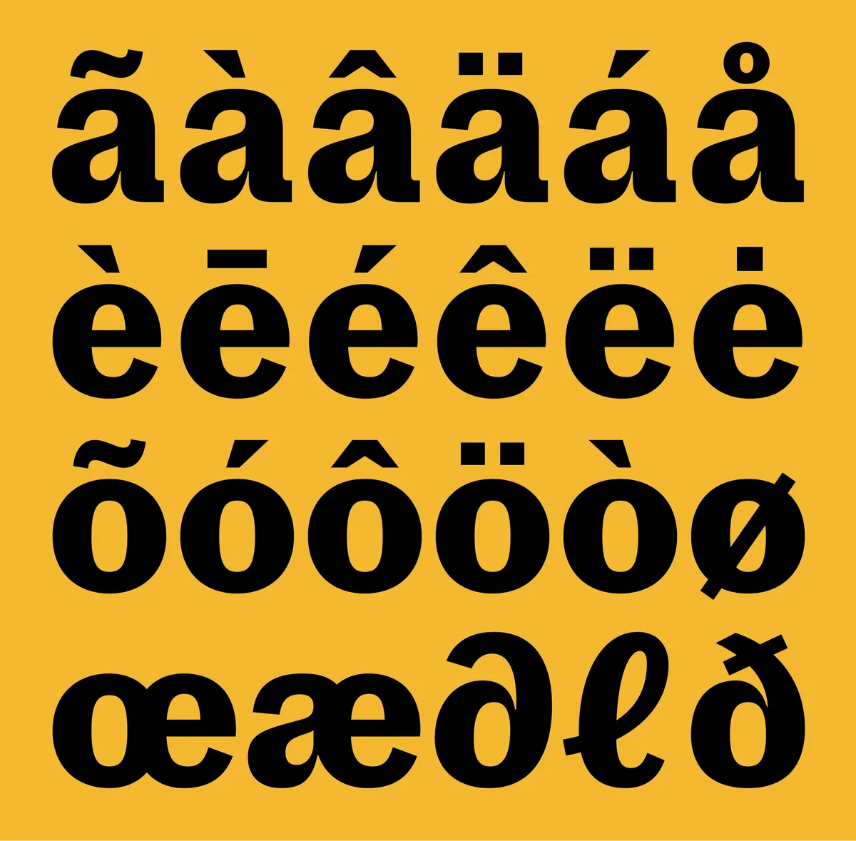 Oately accented glyphs on yellow