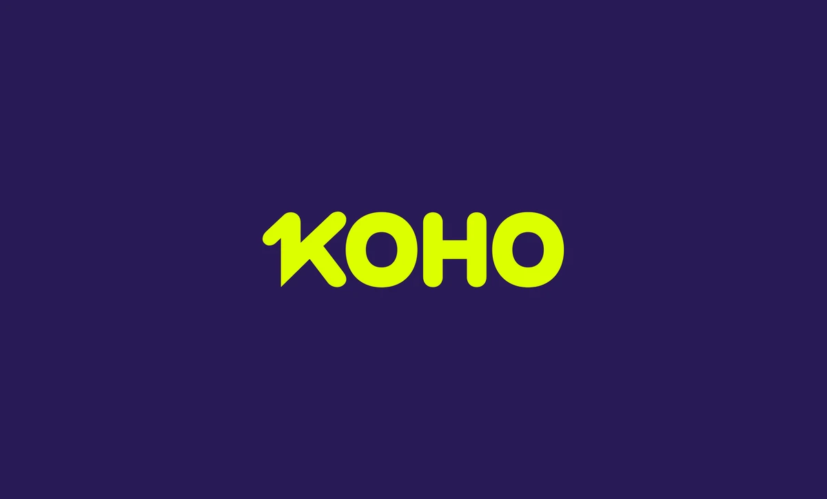 KOHO wordmark in lime on purple