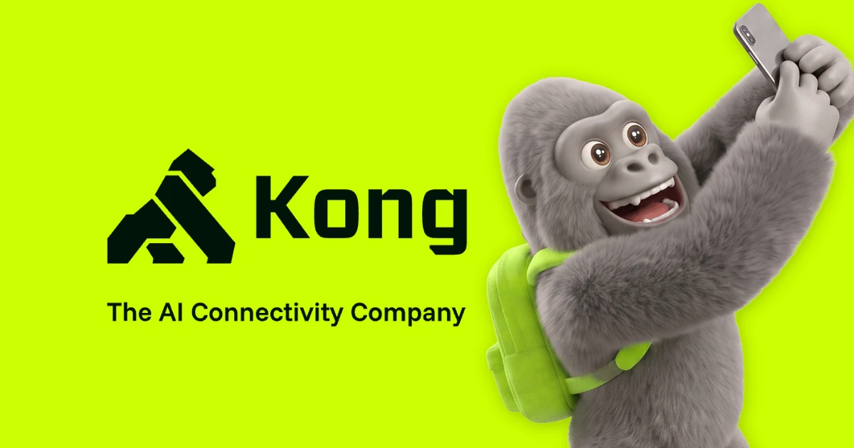 Kong lockup 'The AI Connectivity Company' with the gorilla mascot on acid-green