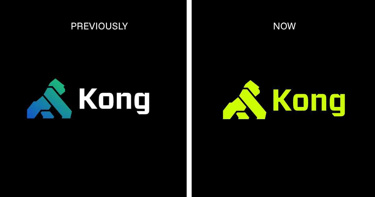 Previous and new Kong logos side by side on black