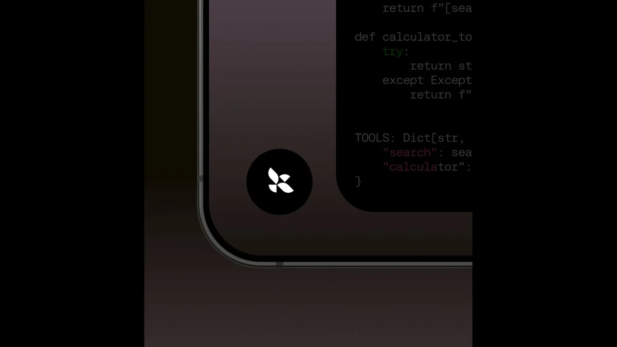 Primer plano de la esquina de un teléfono con el símbolo de LangChain