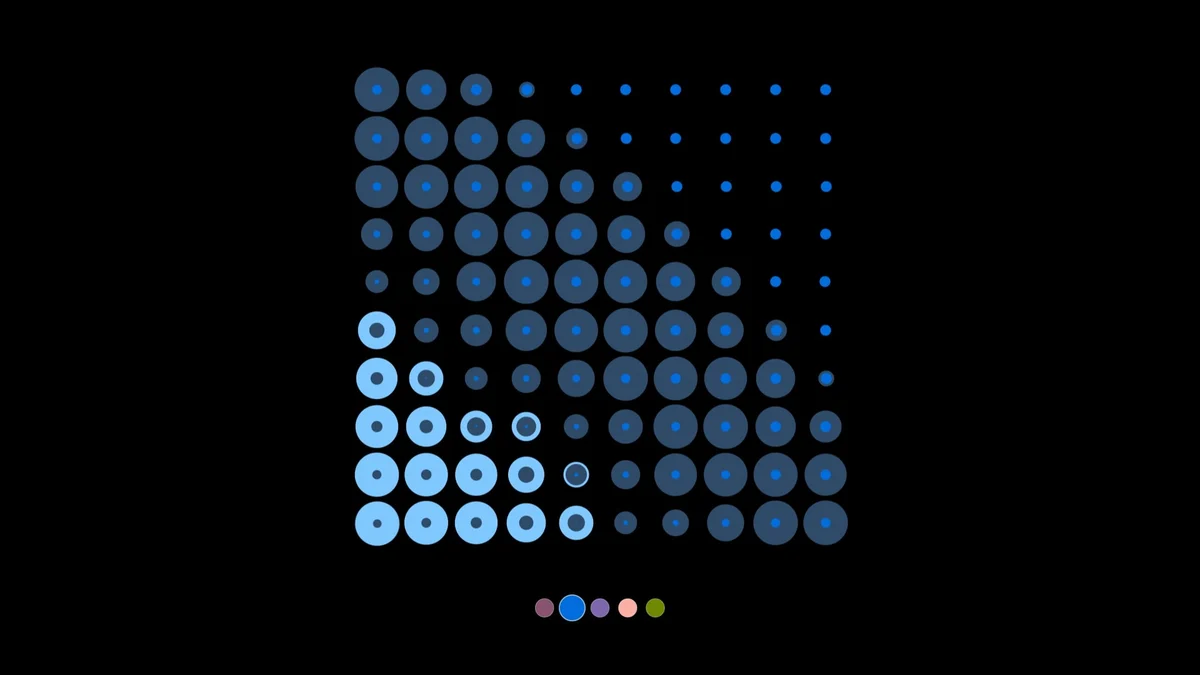 Gráfico de datos de matriz de puntos azul sobre negro