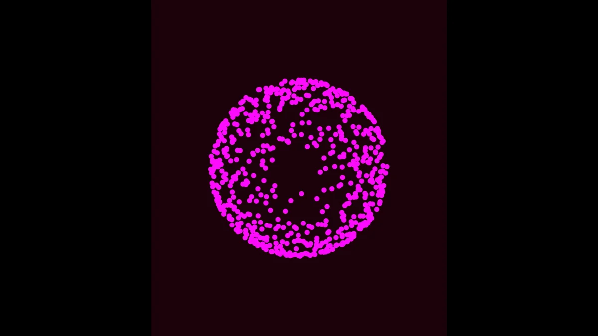 Visualización de una esfera de partículas magenta sobre negro