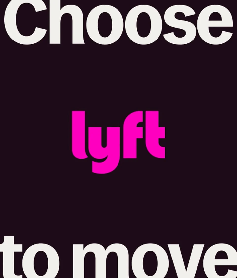 Cartel de Lyft: «Choose lyft to move» en rosa sobre negro