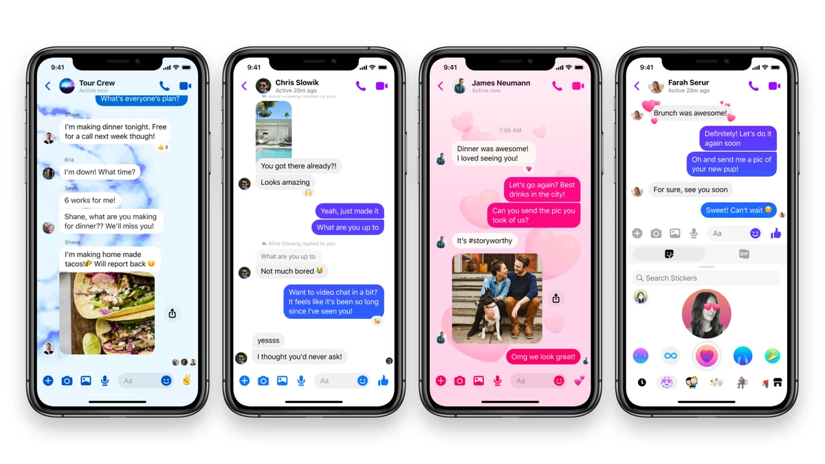 Messenger chat screens on three phones
