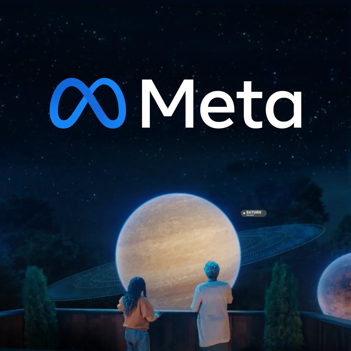 Meta wordmark above a glowing moonscape scene