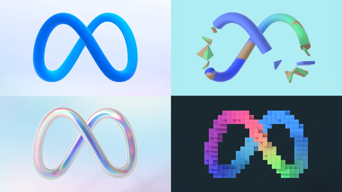 Four Meta infinity symbol variations in colour and 3D