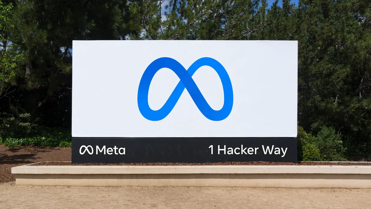 Meta sign at 1 Hacker Way headquarters