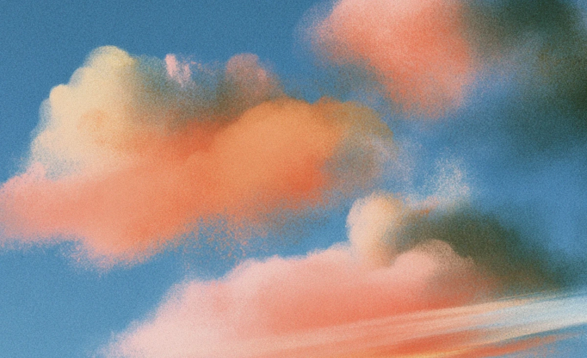 Soft painterly clouds in coral and blue, Microsoft AI imagery