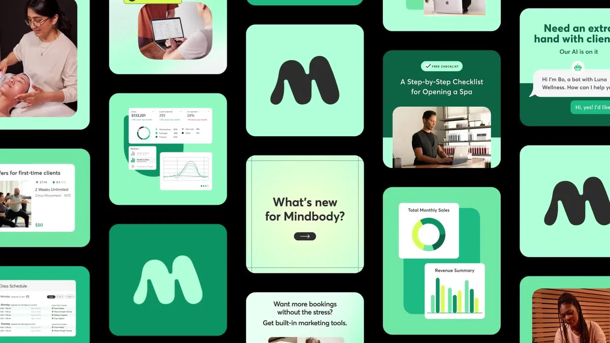 Mindbody social tiles on dark green