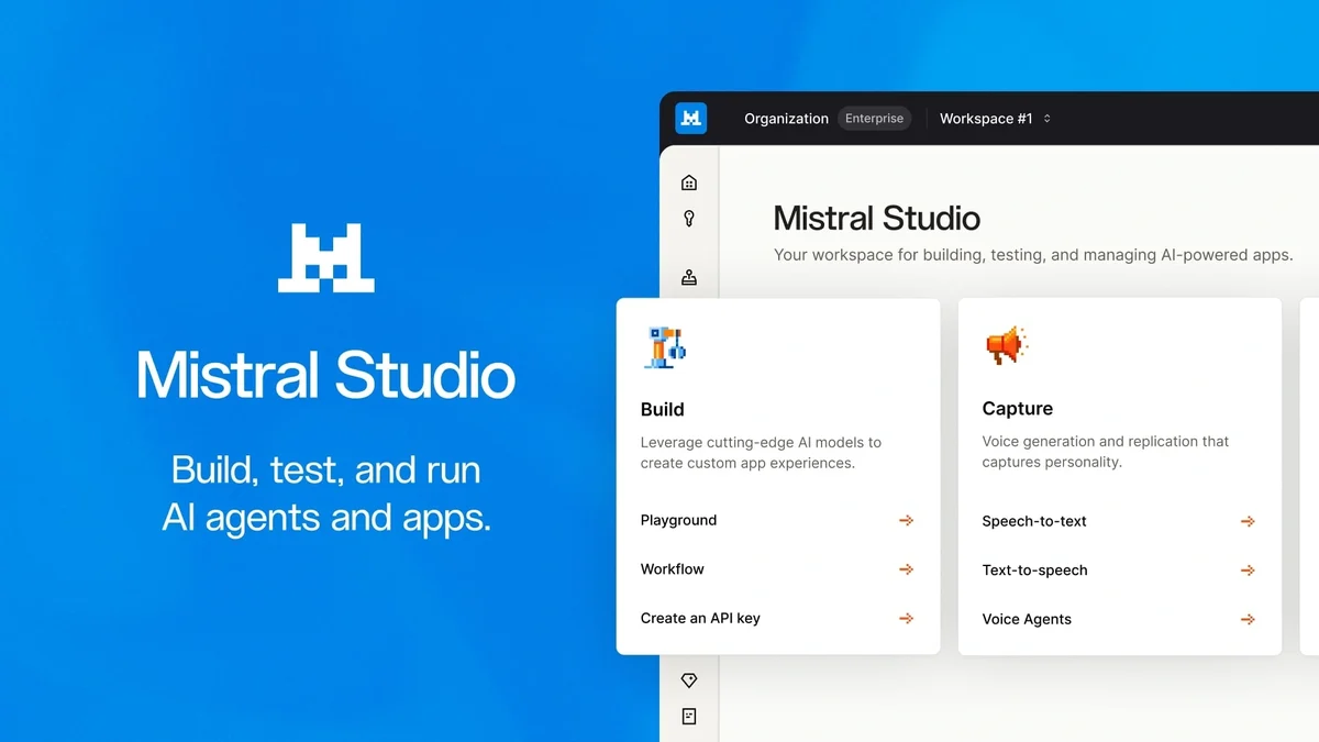 Mistral Studio product card on blue