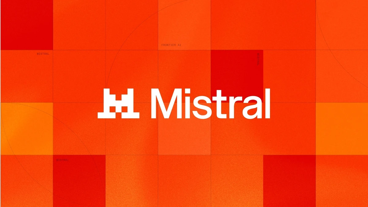 Mistral logo on orange pixel blocks