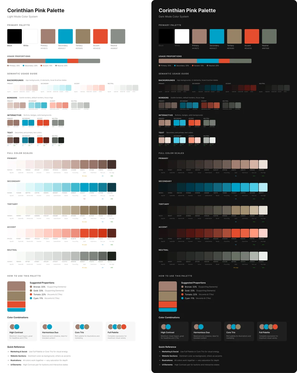 Tokens de color de la interfaz de Mixpanel en claro y oscuro