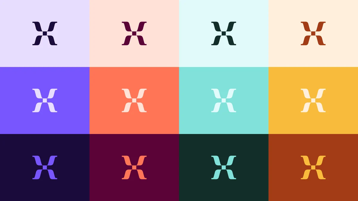 Símbolo X de Mixpanel en una cuadrícula de combinaciones de color