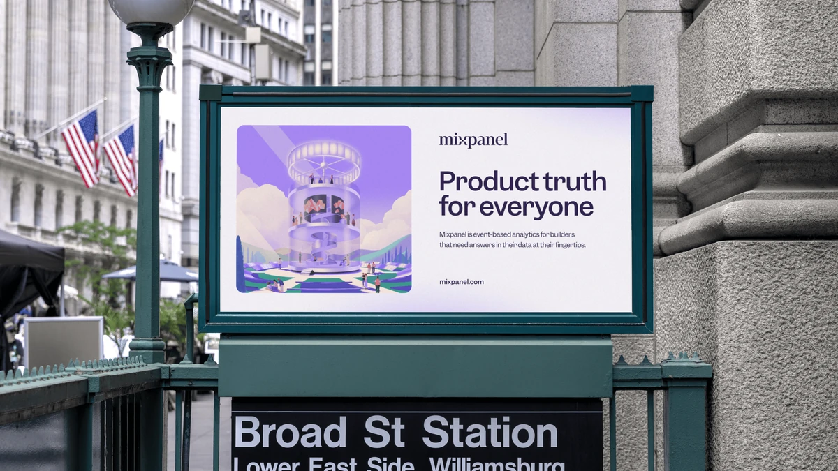 Anuncio de Mixpanel en la estación de Broad St: «Product truth for everyone»