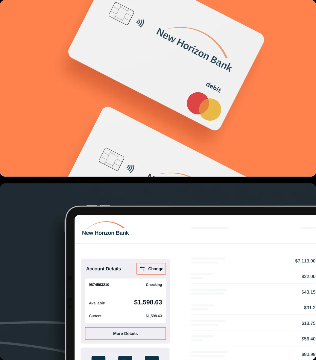 Tarjeta y pantalla de banca online de New Horizon Bank