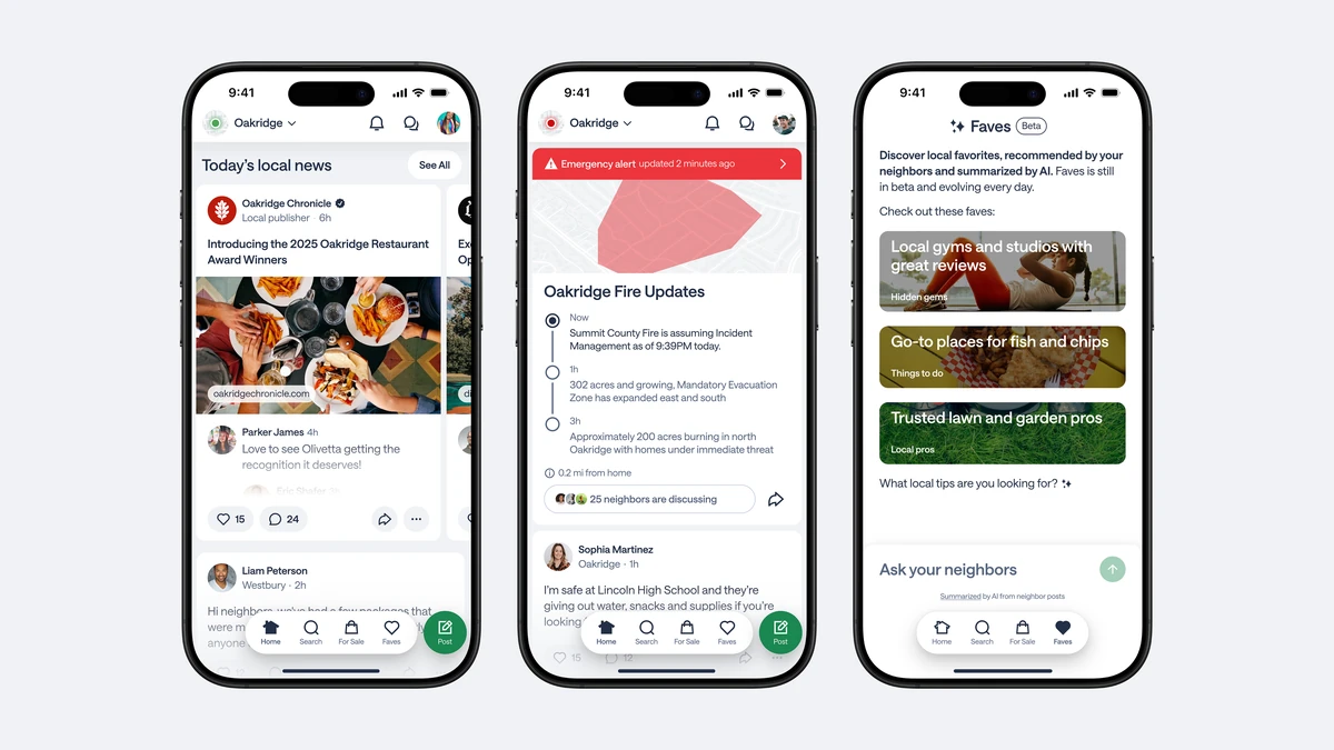 Pantallas del feed de la app de Nextdoor en teléfonos