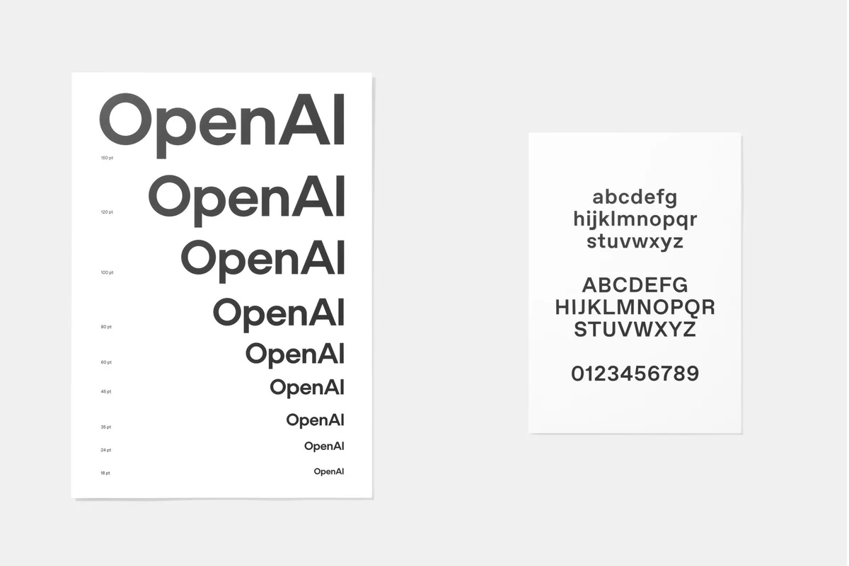Muestra de OpenAI Sans: tamaños del logotipo y alfabeto