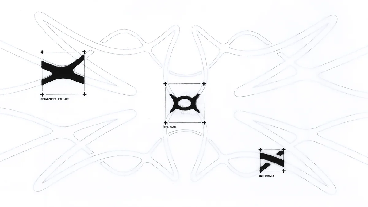 Bocetos de construcción del símbolo de OpenCoreOS sobre blanco