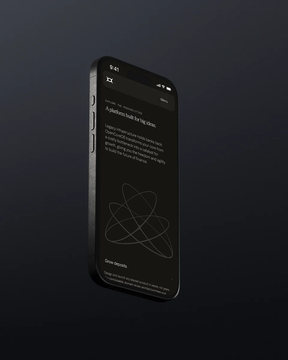 Teléfono sobre negro con una pantalla de OpenCoreOS