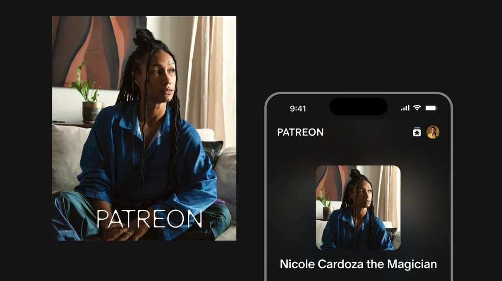 Página de creador de video de Patreon en escritorio y teléfono