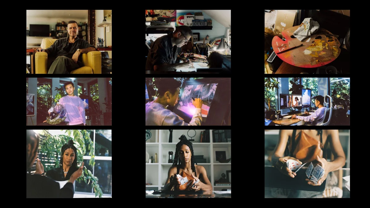 Cuadrícula de fotogramas de video de creadores de Patreon sobre fondo negro