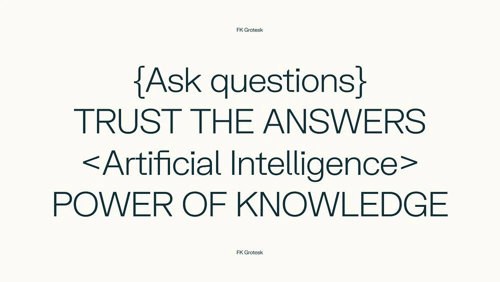 Cartel tipográfico de Perplexity: «Ask questions, trust the answers»