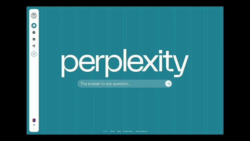 Logotipo de Perplexity en la ventana de una app sobre verde azulado