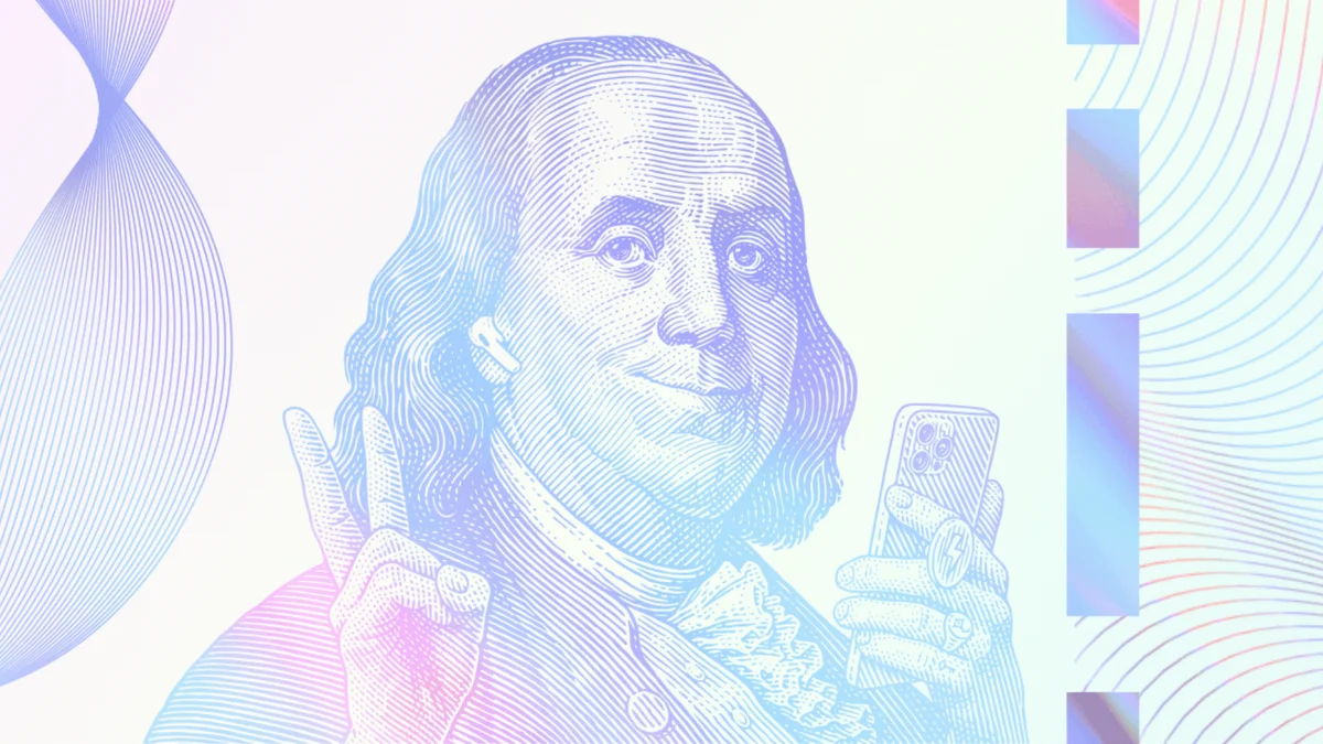 Plaid illustration of a Benjamin Franklin banknote portrait
