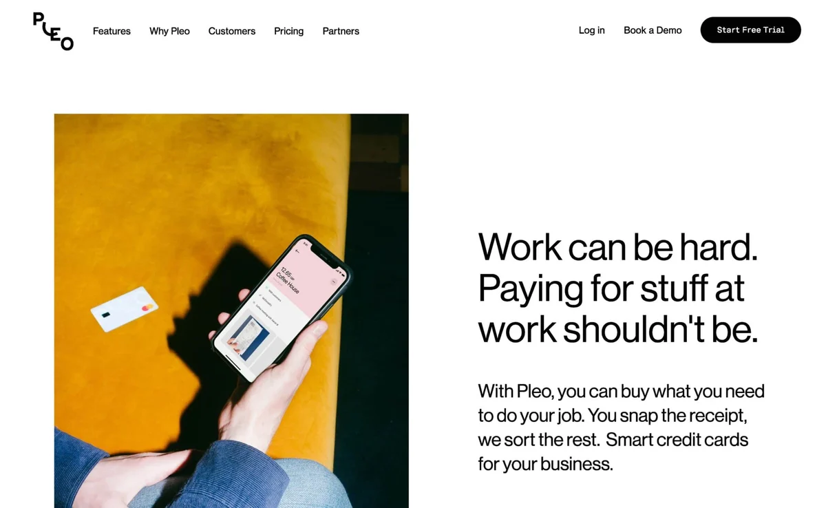 Pleo website: 'Work can be hard. Paying for stuff at work shouldn't be.'