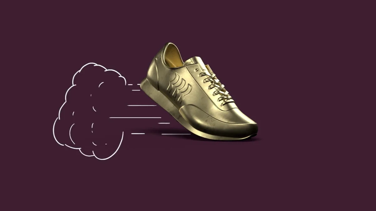 Rippling illustration: a golden sneaker in motion