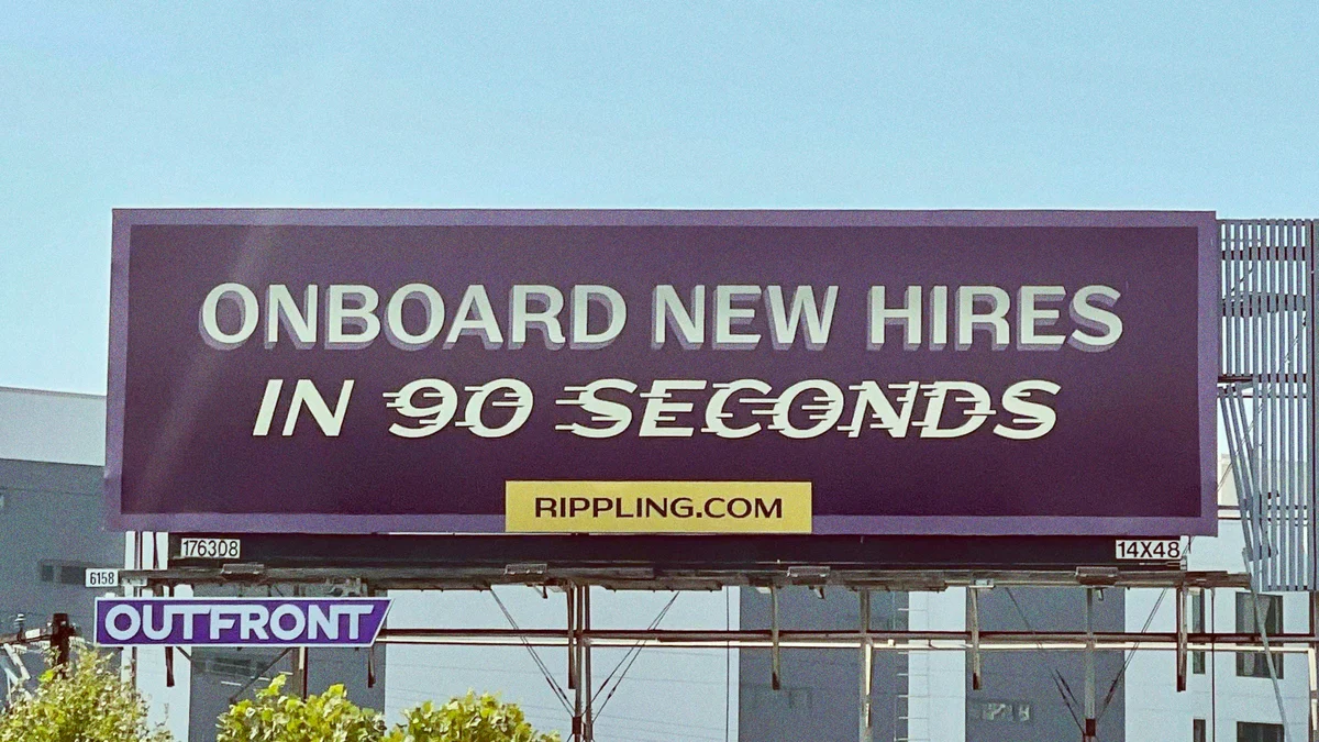 Rippling billboard: 'Onboard new hires in 90 seconds'